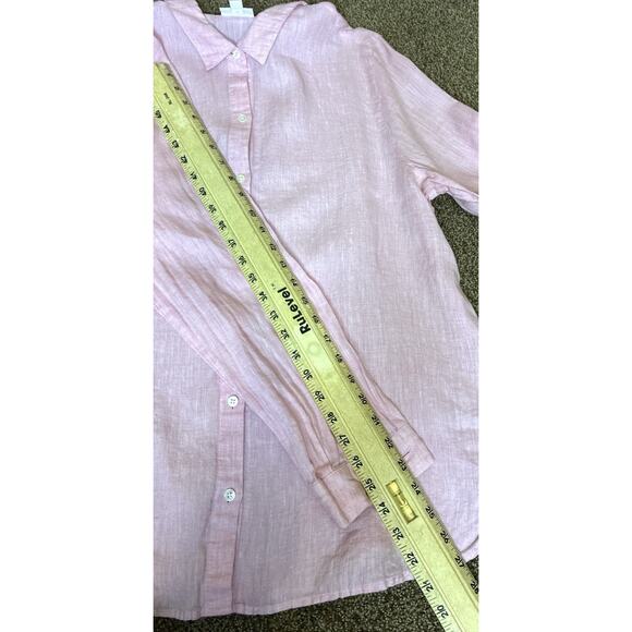 JJill Love Linen Sz L Pink LS button Short Curved Hem corners reinforced - Picture 8 of 9